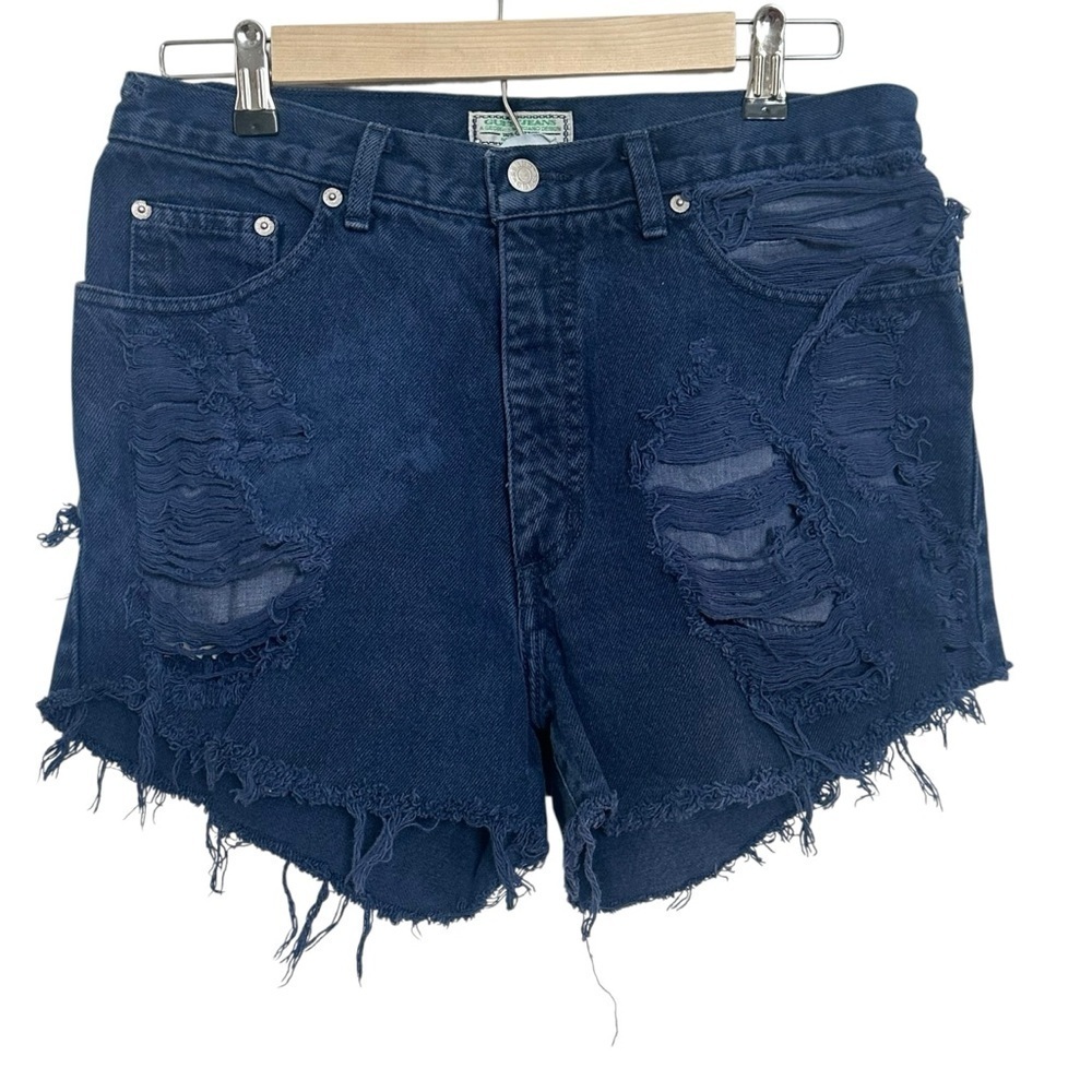 Vintage GUESS Blue High Rise Raw Hem Jean Shorts Size 33 Made in USA 100% Cotton - Picture 4 of 7